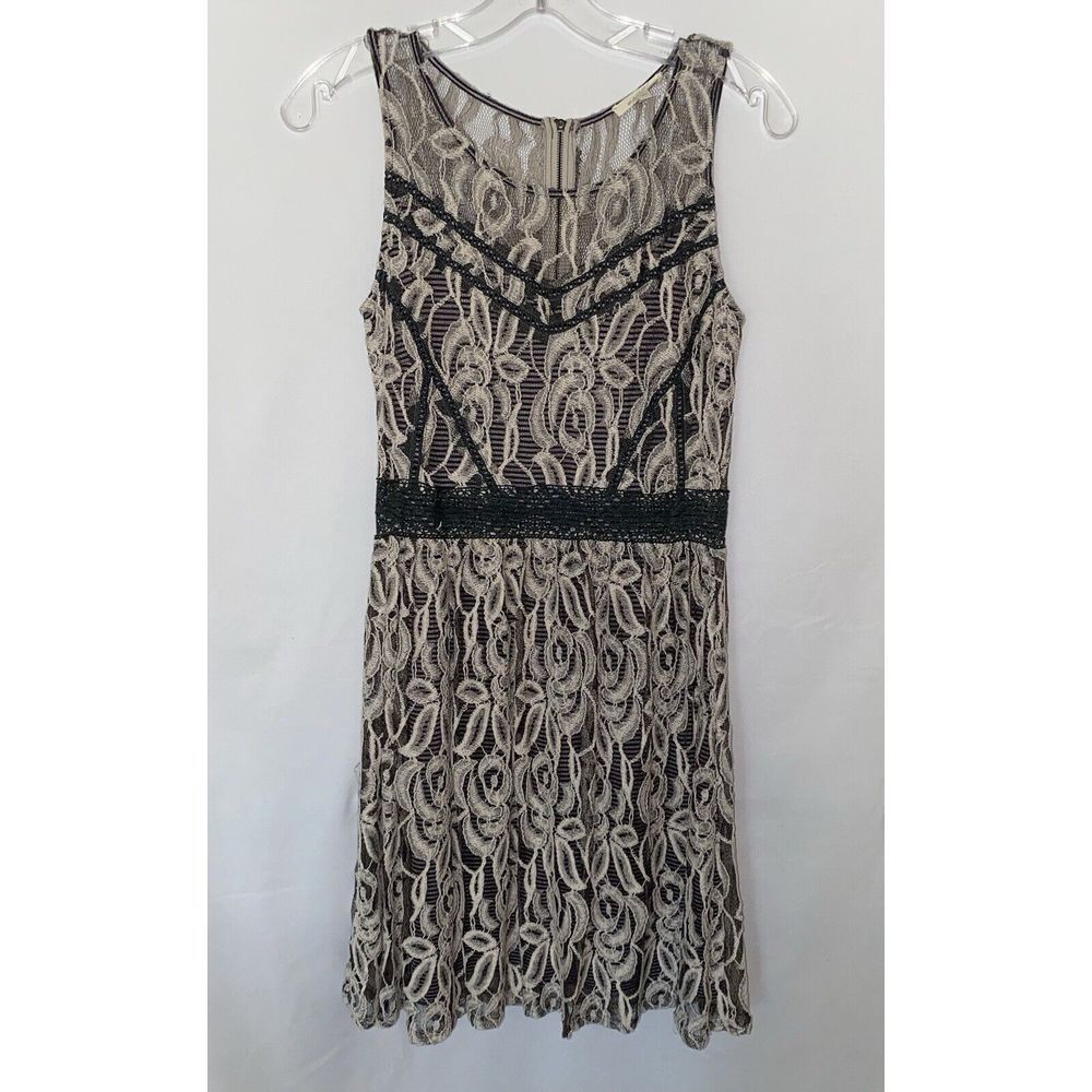 Mystree‎ Beige/Gray Lace Dress Size Small Evening Wedding Tank